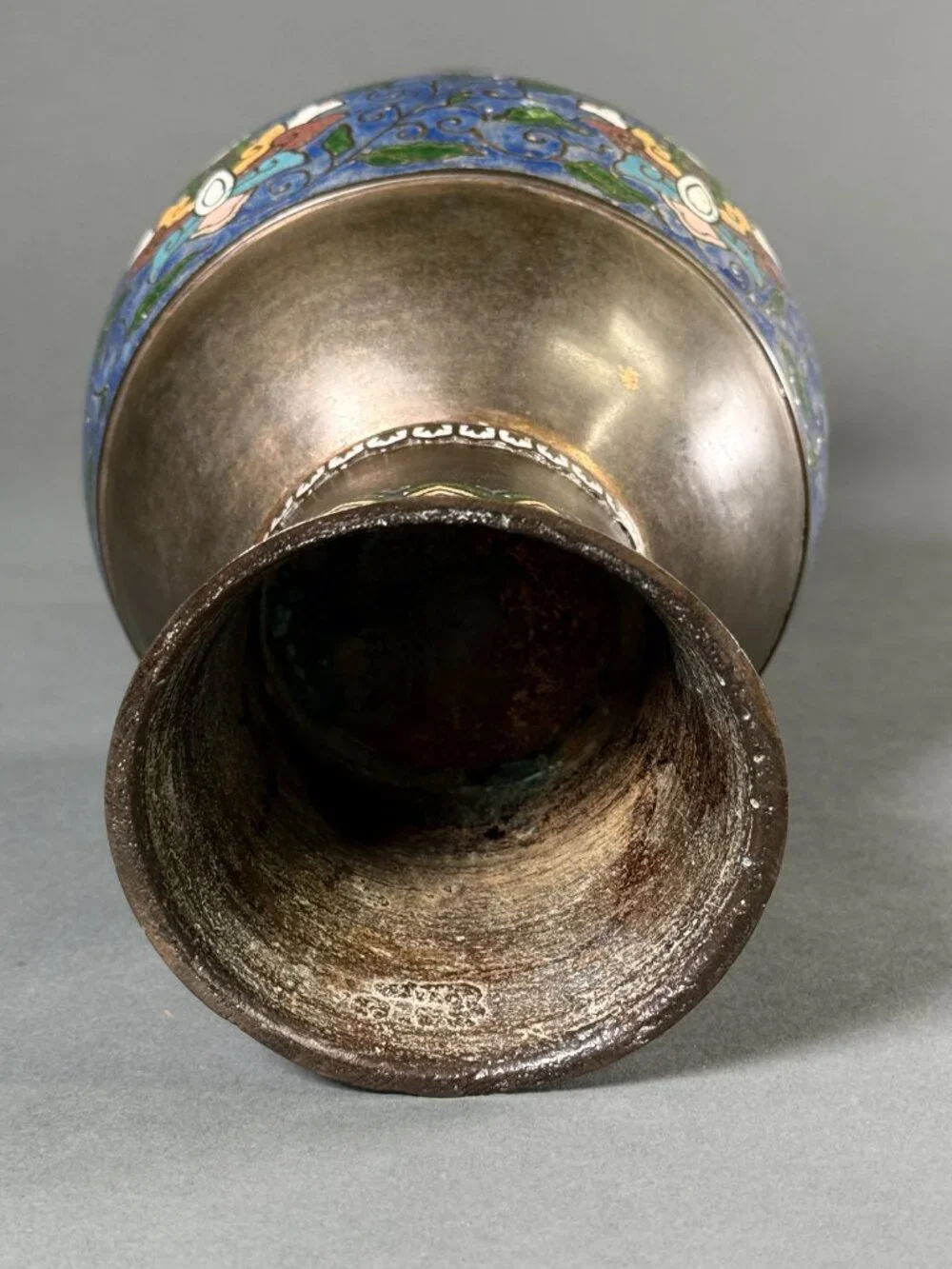 Antique Japanese Meiji Era Cloisonné Vase Intricate Floral Scroll Enamel Bronze